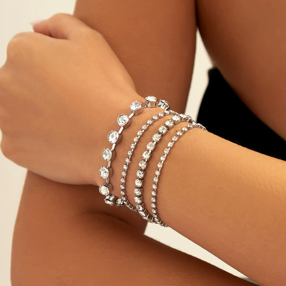 Jewelry Alloy Imitation Pearl Retro Geometric Electroplated Bracelet Set For Women