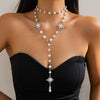 Jewelry Alloy Imitation Pearl Rhinestones Geometric Cross Chain Electroplated Necklace For Women