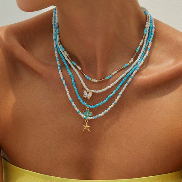 Jewelry Alloy Imitation Pearl Shell Ball Chain Multilayer Necklace With Animal Zodiac Pattern Electroplated For Women