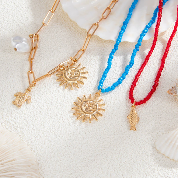 Jewelry Alloy Imitation Pearl Shell Ball Chain Multilayer Necklace With Animal Zodiac Pattern Electroplated For Women