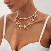 Jewelry Alloy Imitation Pearl Star Shaped Starfish Clavicle Chain Necklace Electroplated