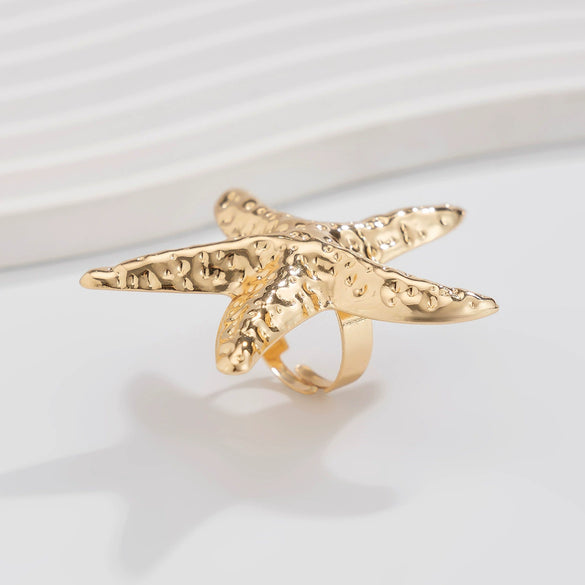 Jewelry Alloy Imitation Pearl Starfish Conch Ring Women's Exaggerated Geometric Electroplating Style