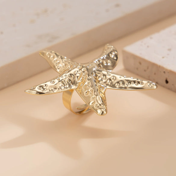 Jewelry Alloy Imitation Pearl Starfish Conch Ring Women's Exaggerated Geometric Electroplating Style