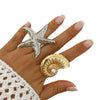 Jewelry Alloy Imitation Pearl Starfish Conch Ring Women's Exaggerated Geometric Electroplating Style