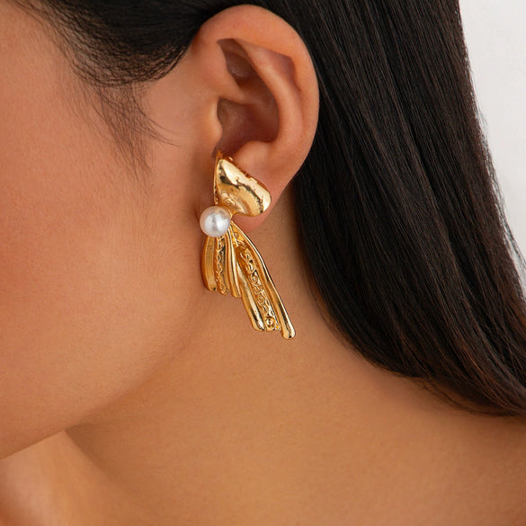 Jewelry Alloy Imitation Pearl Tassel Bow Tie Earrings Electroplated For Women Minimalist Style