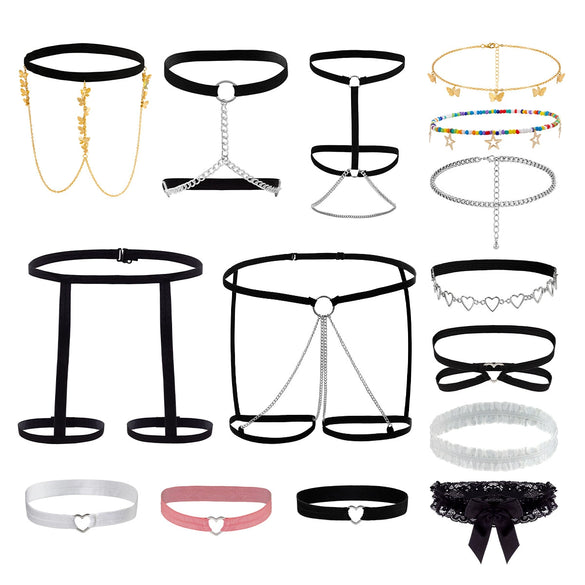 Jewelry Alloy Inlaid With Artificial Gemstones And Semiprecious Stones Fabric Bow Leg Chain For Women