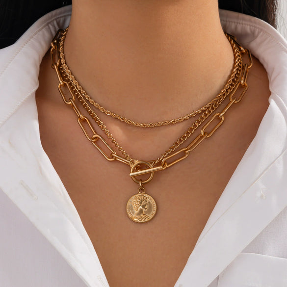 Jewelry Alloy Iron Chain Geometric Pendant Ins Style Electroplating Women's Necklace