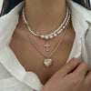Jewelry Alloy Iron Chain Imitation Pearl Geometric Peach Heart Electroplating Women's Clavicle Chain Necklace