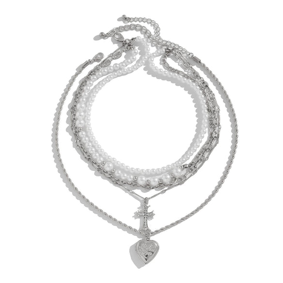 Jewelry Alloy Iron Chain Imitation Pearl Geometric Peach Heart Electroplating Women's Clavicle Chain Necklace
