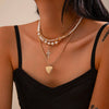 Jewelry Alloy Iron Chain Imitation Pearl Geometric Peach Heart Electroplating Women's Clavicle Chain Necklace