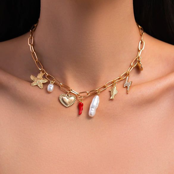 Jewelry Alloy Iron Dripping Oil Fruit Pendant Clavicle Chain Vintage Ocean Style Electroplated