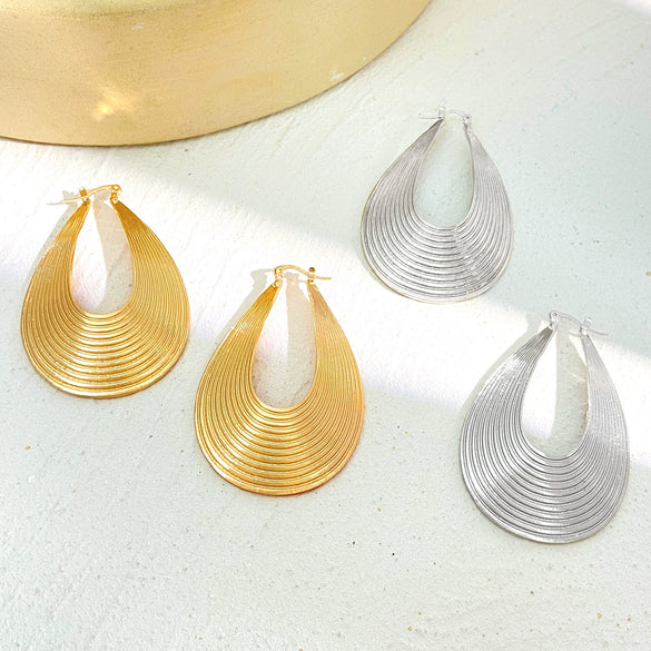 Jewelry Alloy 14K Gold Electroplated Geometric Curved Striped Water Drop Earrings For Women