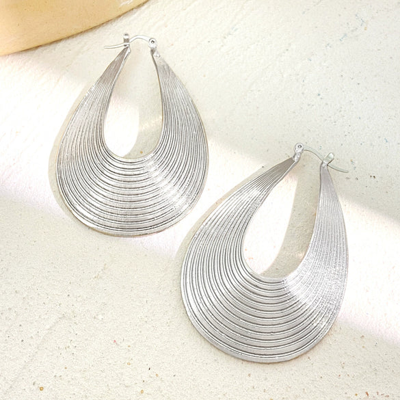 Jewelry Alloy 14K Gold Electroplated Geometric Curved Striped Water Drop Earrings For Women