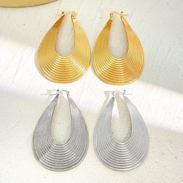 Jewelry Alloy 14K Gold Electroplated Geometric Curved Striped Water Drop Earrings For Women