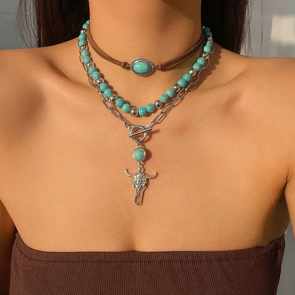 Jewelry Alloy Leaf Pattern Vintage Beaded Pendant Necklace With Electroplating And Ball Chain In Plants Flowers Style