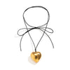 Jewelry Alloy Leather Wax Thread Flannel Handmade Heart Pendant Choker Necklace