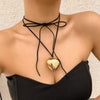 Jewelry Alloy Leather Wax Thread Flannel Handmade Heart Pendant Choker Necklace