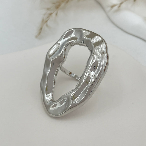 Jewelry Alloy Light Luxury Geometric Irregular Hollow Square Ring Electroplating For Women