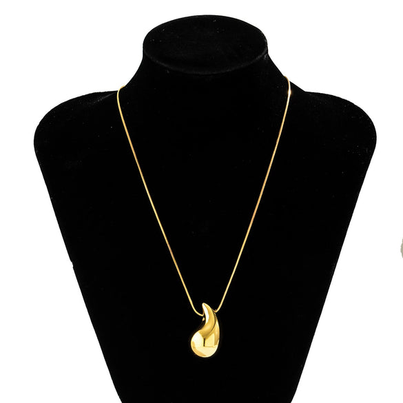 Jewelry Alloy Metal Geometric Teardrop Pendant Snake Bone Chain Electroplated Punk Necklace For Women