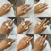 Jewelry Alloy Metal Ring With Geometric And Flower Pattern Electroplated For Women