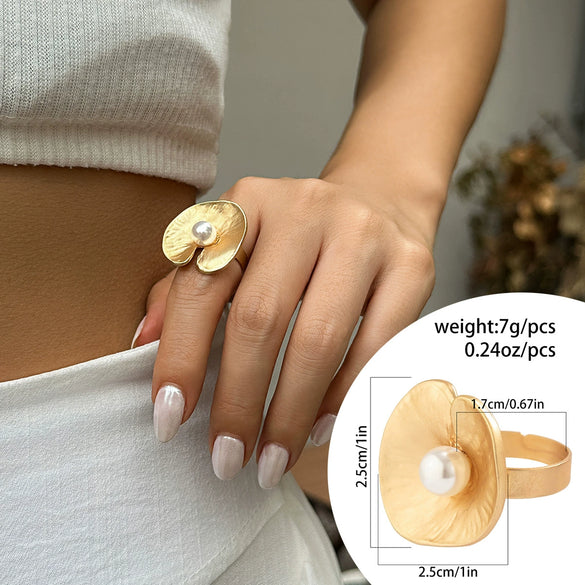 Jewelry Alloy Metal Ring With Geometric And Flower Pattern Electroplated For Women
