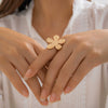Jewelry Alloy Metal Ring With Geometric And Flower Pattern Electroplated For Women