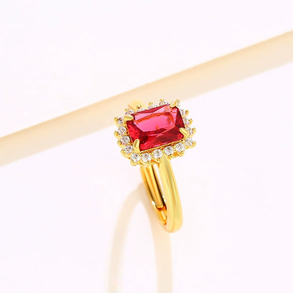 Jewelry Alloy Microinlaid Zirconium Emerald Artificial Color Treasure Ring Geometric Cartoon Style Electroplated For Women