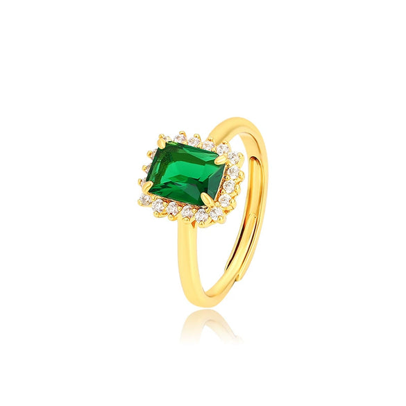 Jewelry Alloy Microinlaid Zirconium Emerald Artificial Color Treasure Ring Geometric Cartoon Style Electroplated For Women