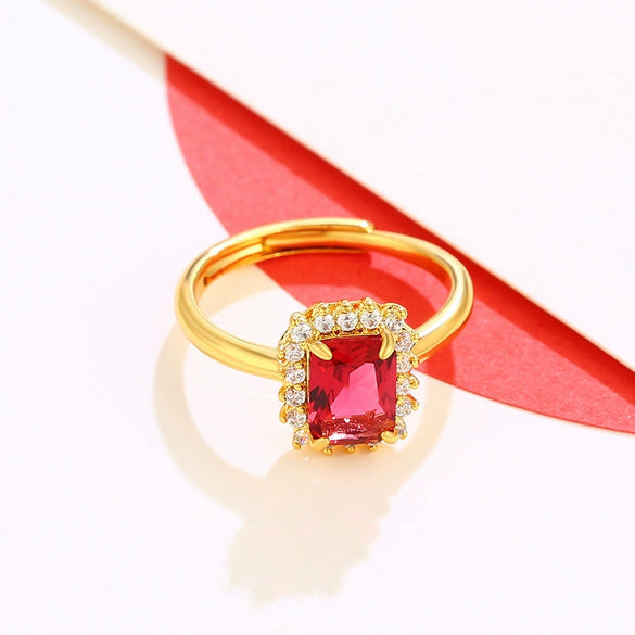 Jewelry Alloy Microinlaid Zirconium Emerald Artificial Color Treasure Ring Geometric Cartoon Style Electroplated For Women