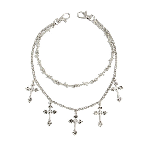 Jewelry Alloy Minimalist Style Diamondstudded Cross Pendant Multilayer Unisex Waist Chain With Multiple Circles And Lobster Clasp