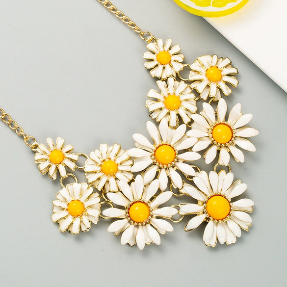 Jewelry Alloy Mixed Gem Inlay Dripping Oil Flowers Style Women's Necklace