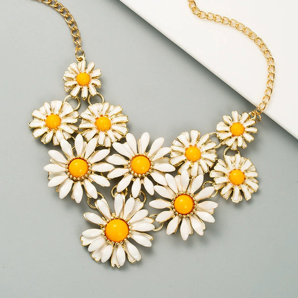 Jewelry Alloy Mixed Gem Inlay Dripping Oil Flowers Style Women's Necklace