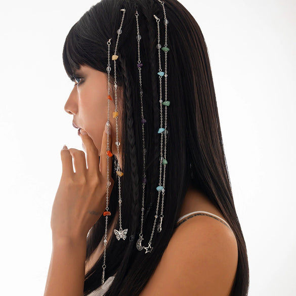 Jewelry Alloy Multistar Moon Tassel Conch Butterfly Long Gravel Hair Chain Electroplated For Women