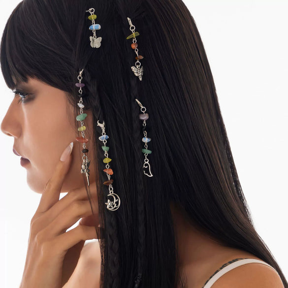Jewelry Alloy Multistar Moon Tassel Conch Butterfly Long Gravel Hair Chain Electroplated For Women