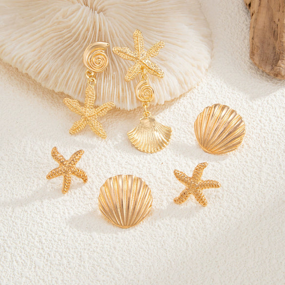Jewelry Alloy Ocean Style Starfish Shell Animal Zodiac Electroplated Pendant Earrings And Ear Clips