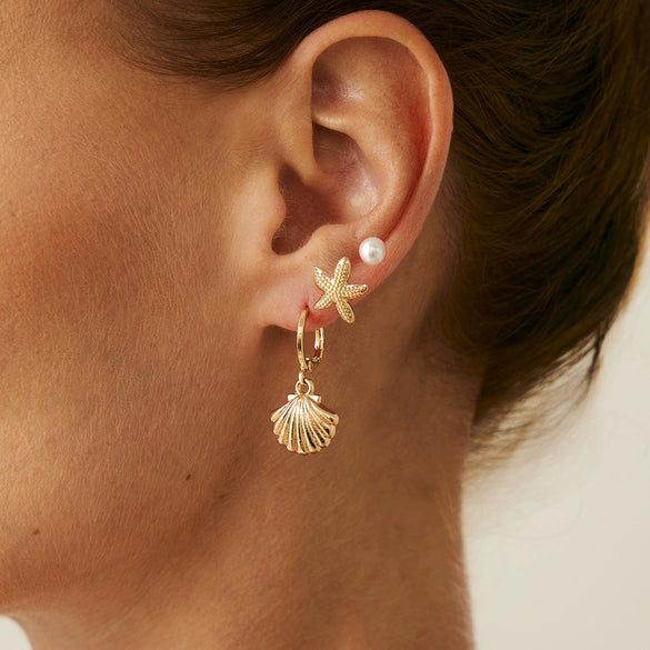 Jewelry Alloy Ocean Style Starfish Shell Animal Zodiac Electroplated Pendant Earrings And Ear Clips