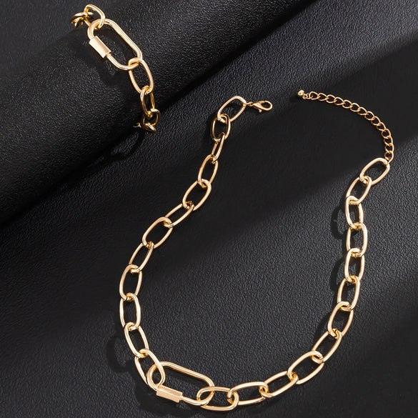 Jewelry Alloy Ochain Geometric Electroplating Bracelet And Necklace Set