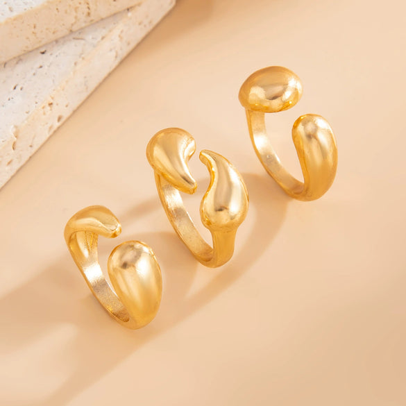 Jewelry Alloy Oval Arc Bracelet Set And Water Drop Hug Open Ring Electroplating Niche Geometric Style For Women