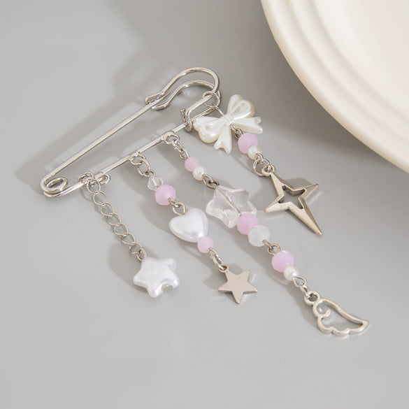Jewelry Alloy Pastoral Star Heart Beaded Pendant Brooch Electroplated Bag Accessories
