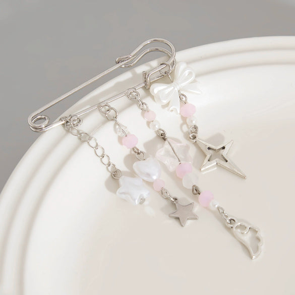 Jewelry Alloy Pastoral Star Heart Beaded Pendant Brooch Electroplated Bag Accessories