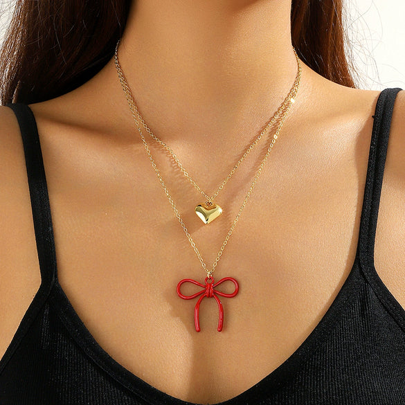 Jewelry Alloy Pearl Chain Heart Bow Geometric Sweet Style Electroplating Valentine's Day Women's Bracelet Necklace