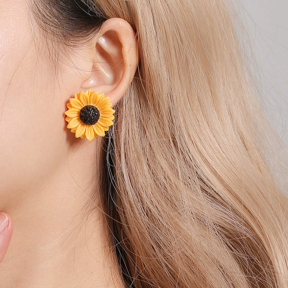 Jewelry Alloy Pearl Sunflower Necklace Earrings For Women Electroplated