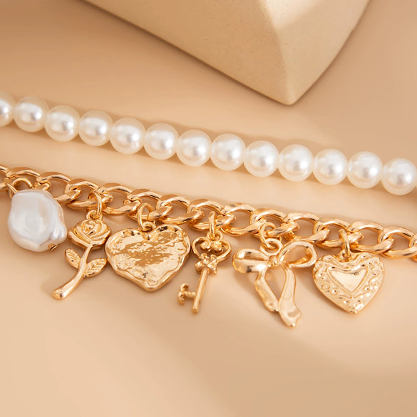 Jewelry Alloy Pendant Bracelet With Imitation Pearl Aluminum Chain Geometric Style Starfish Shell Electroplating For Women