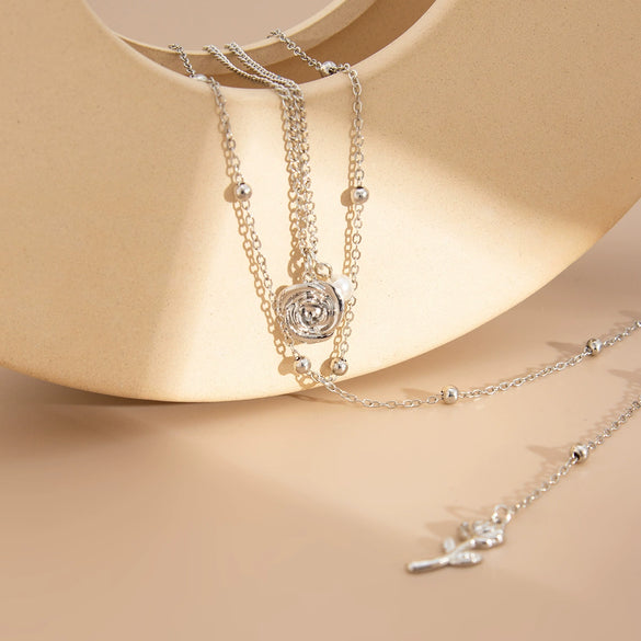 Jewelry Alloy Pendant Clavicle Chain With Imitation Pearl Geometric Pattern Electroplated Copperclad Iron Chain Highend Style