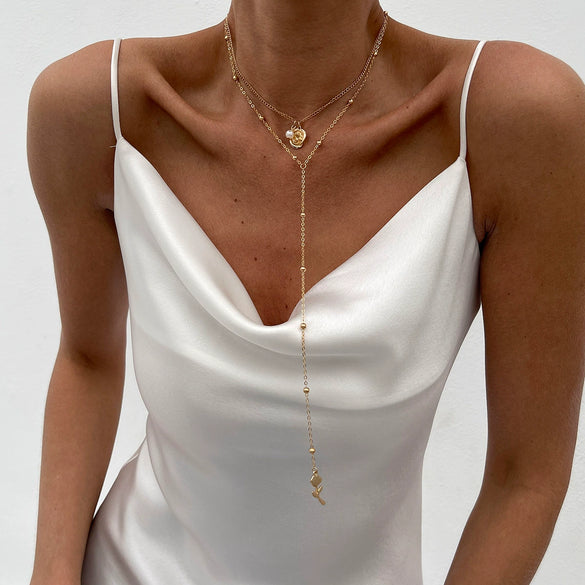 Jewelry Alloy Pendant Clavicle Chain With Imitation Pearl Geometric Pattern Electroplated Copperclad Iron Chain Highend Style
