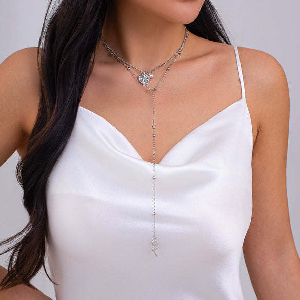 Jewelry Alloy Pendant Clavicle Chain With Imitation Pearl Geometric Pattern Electroplated Copperclad Iron Chain Highend Style