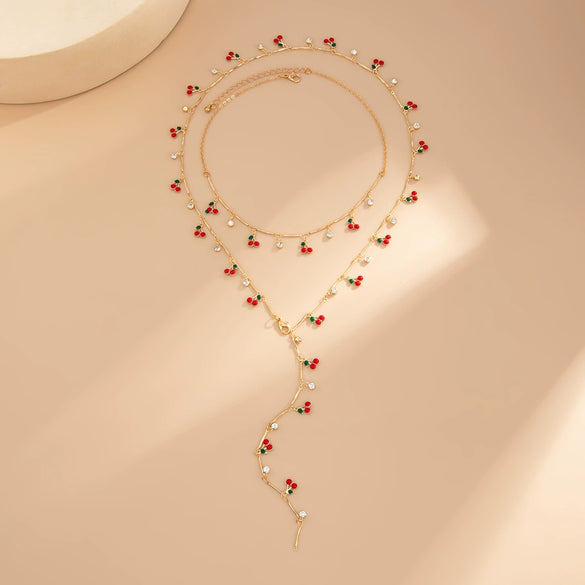 Jewelry Alloy Pendant Copper Chain Fruit Pattern Electroplated Cherry Yshaped Clavicle Necklace For Women