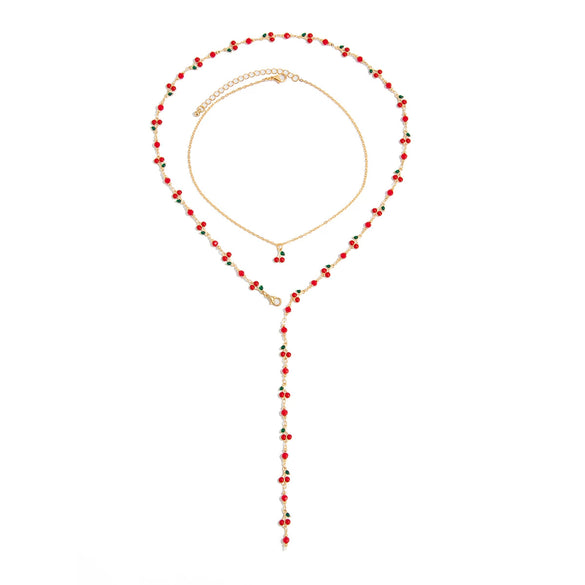 Jewelry Alloy Pendant Copper Chain Fruit Pattern Electroplated Cherry Yshaped Clavicle Necklace For Women