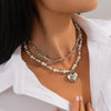 Jewelry Alloy Pendant Necklace With Imitation Pearl Beaded Clavicle Chain Heart Shape Electroplating Versatile Style For Women