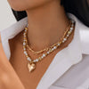 Jewelry Alloy Pendant Necklace With Imitation Pearl Beaded Clavicle Chain Heart Shape Electroplating Versatile Style For Women